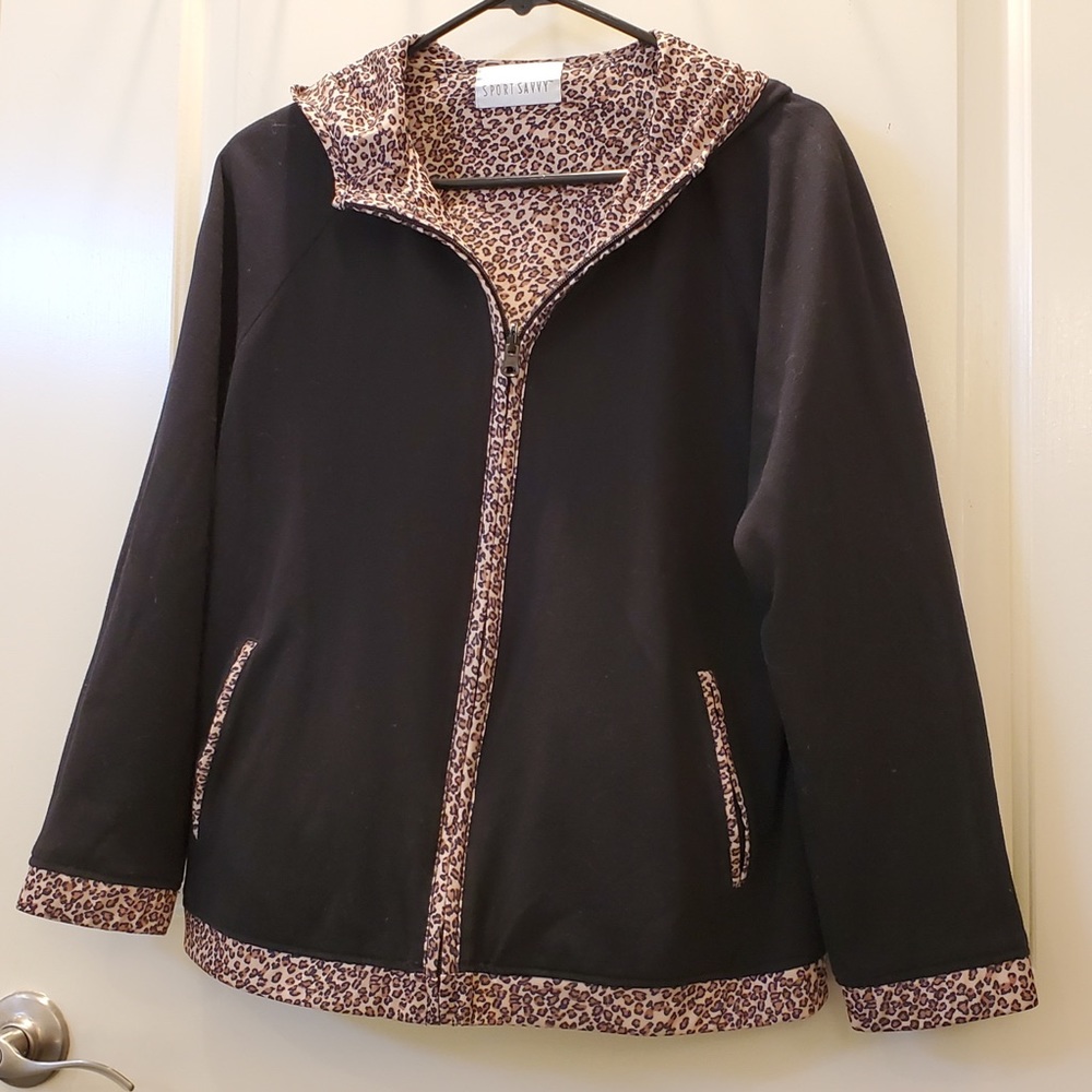 Reversible!! Leopard Print To Solid Black Hoodie … - image 1